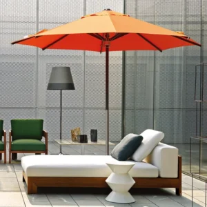Luxury Hydraulic Center Post Parasol Aluminum Structure 260g Yarn-Dyed Polyester Cloth 40kg Rollable Wheeled Marble Weight Base