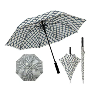 Luxury Indigo Diamond Lattice 27″ 8K Auto Open Golf Umbrella Windproof Fiberglass Large Canopy Rain Umbrella Custom Logo