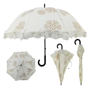 Luxury Lace Piping Manual Kids Umbrella Children 190T Pongee Fabric with Fancy Patterning Customized Logo 8 Ribs Rain Protection