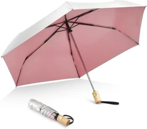 Luxury Mini 3 Fold Wood Handle Alloy Ribs Ultralight Semi Automatic Opening Advertising Folding Umbrella Custom Logo for