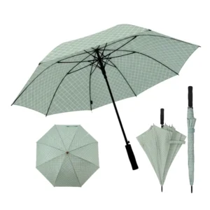 Luxury Minimalist Celadon Grid Pattern Golf Umbrella 27″ 8K Windproof Large Canopy Fiberglass Frame Custom Gift Use