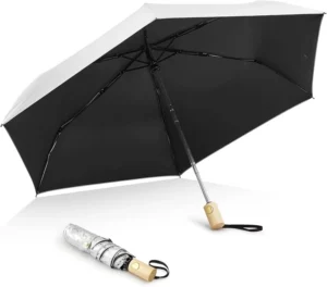 Luxury Modern Adult Mini 3 Fold Wood Handle Alloy Ribs Ultralight Semi Automatic Rain Travel Use Custom Logo Gift Umbrella