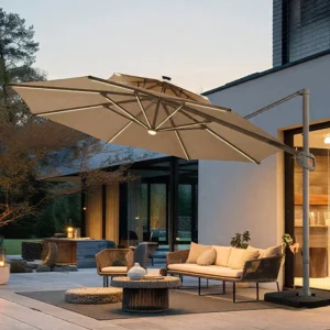 Luxury Modern Foldable 3x4m Sided Pole Cantilever Sun Parasol Waterproof Aluminum Garden Umbrella Outdoor with LED for Hotel