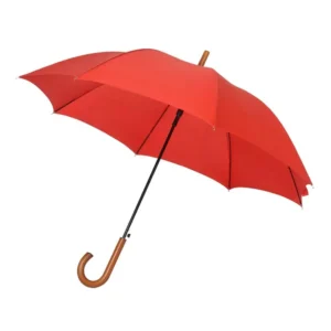 Luxury Premium Custom Logo Fiberglass Windproof Auto Open UV Rain Stick Straight Umbrella With Wooden Handle