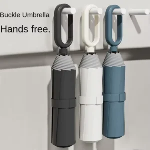 Luxury Three-Fold Automatic Umbrella with Rain Channeling, All-Weather Use, Auto-Open Ring Buckle for Car and Travel