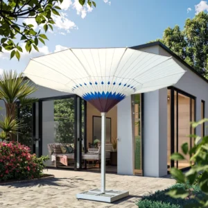 Luxury Tulip LED Parasol with Marble Base New Modern Design Waterproof Windproof for Courtyard Hotel Garden Furniture