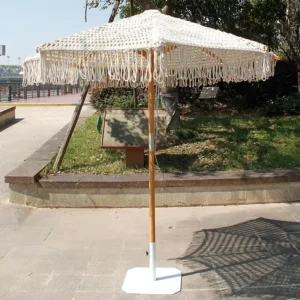 Luxury Wood Beach Umbrella With Wooden Pole, Rope, and Tassel