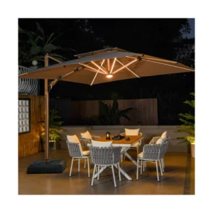MOJIA Luxe 3x3m Aluminum Cantilever Umbrella With LED Lightweight Square Steel Plastic Base for Garden Beach Restaurant