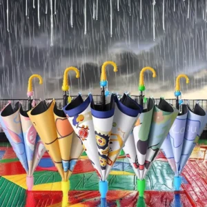 MUMEI New Children’s Cartoon Semi Automatic Waterproof Straight Pole Umbrellas All 1 8ribs Made Polyester Outdoor