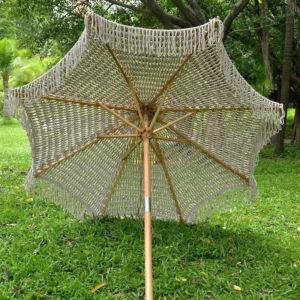 Macrame Bohemian Wooden Fringe Bali Beach Umbrella 3m for Outdoor Garden Furniture