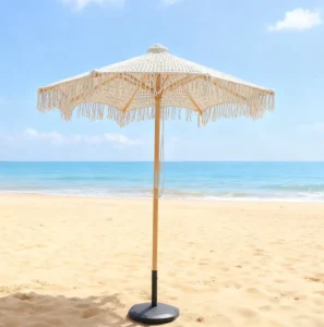 Macrame Bohemian Wooden Fringe Outdoor Garden Beach Umbrella with Tassels