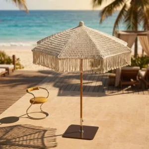 Macrame Fringe Rope Outdoor Patio Beach Umbrella with Handmade Tassels