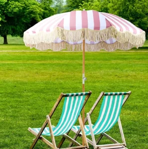 Macrame Vintage Beach Parasol with Polyester Cotton Cloth and Tassel Fringe