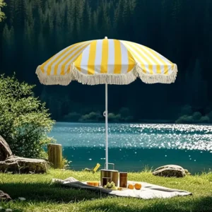 Macrame Vintage Parasol Beach Umbrella Polyester Cotton Cloth with Tassel Fringe