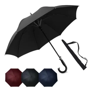 Manual Close Long Handle Waterproof Windproof Sturdy Stick Umbrella with J-Handle