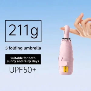 Manual Compact 53 Folding Umbrella Black Coating UV Protection 6 Ribs Ring Buckle Handle Portable