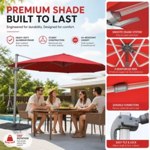 Manual-Control Large Beach Advertising Umbrella with Side Pole and Base for Restaurants, Patios, Cafes, Terraces, and Balconies