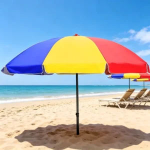 Manual Crank Lift Nautical Polyester Beach Umbrella, 7 Ft, Outdoor Commercial Camping