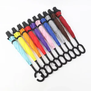 Manual Double-Layer Waterproof Reverse Umbrella with C-Shape Handle