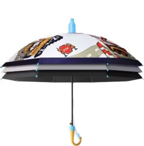 Manual Folding Cartoon Umbrella, Black Plastic, Children’s Outdoor Umbrella with Logo