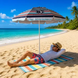 Manual Large-Canopy Beach Umbrella with UV-Resistant Sun and Rain Protection