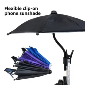 Manual Metal-Flexible Hose Motorcycle Umbrella Bendable Clip Holder; Mini Sun-Protective Parasol for Mobile Phone
