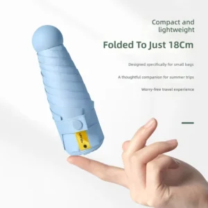 Manual Mini Pocket Sized Capsule Vinyl Black Sun Umbrella UV Protective 5 Fold