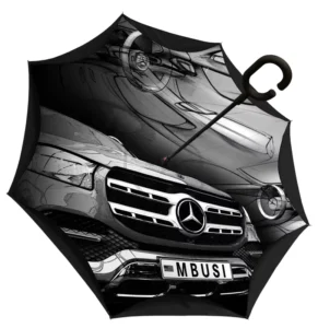 Manual-Open Hands-Free Double-Layer Canopy Inverted Reverse Umbrella with Interior Prints