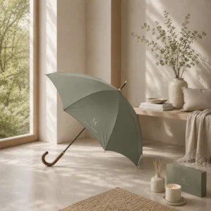 Manual Open Rain Proof Windproof Luxury Gift Box Custom Branded Premium Stick Straight Umbrella Wooden Curved Pongee Giveaways