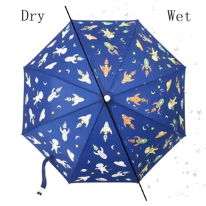Manual Open Straight 17 Inch Child Rocket Color Change Umbrella for Kid Magic Color Changing Umbrella for Toy Birthday Gifts