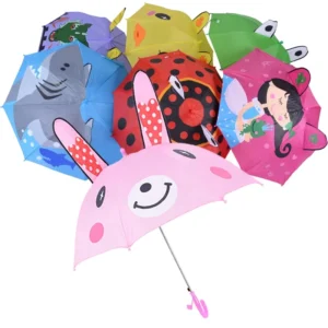 Manual Open Straight Stick Umbrella J Handle Custom 3D Animals Print Child Kids Cartoon Animal Umbrella