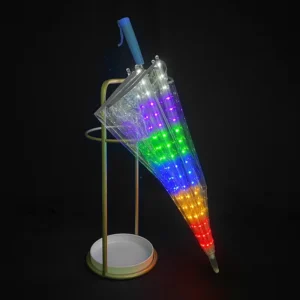 Manual Open and Close Clear Transparent 23inch Straight Umbrella Decoration with LED Light Reflective Border