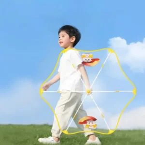 Manual Opening Long-Handle Cartoon Clear Umbrella for Children with Rounded Safety Design
