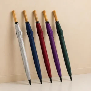 Manual Straight Travel Umbrella 103cm 190T Pongee Double Digital Print Fiberglass Frame Wood Handle