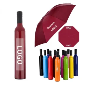 Manual Three-Folding Metal Wine Bottle Umbrella With Rubber Handle-Modern Design For Travel Rain/Sunny Use & Business Gifts