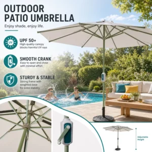 Manual-Tilt Large Beach Umbrella with Side Pole for Outdoor Restaurants, Patios, Cafes, Street Markets