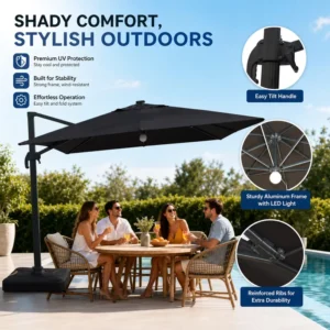 Manual Tilt Windproof Cantilever Umbrella Large Custom Logo For Outdoor Restaurants Patios Hotel Pool Terrace
