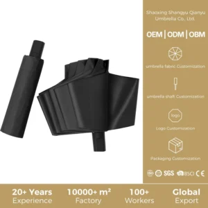 Manual Travel Umbrella, 190T Nylon, Windproof, 3-Fold, 8K Fiber Ribs, Plastic Handle, 95 cm Open