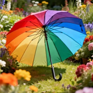 Manual Waterproof Rainbow 16-Rib Automatic Straight-Handle Umbrella with Printed Logo