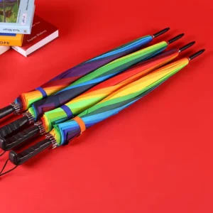 Manufacturer 16K Straight Rainbow Long Automatic Umbrella with Custom Logo