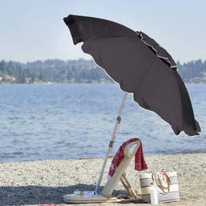 Manufacturer 8Ft Aluminum Pole Black Beach Umbrella Custom Printed Beach Parasol