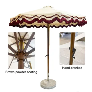 Manufacturer Aluminum Parasol with Wavy Tassel Edge, Waterproof Patio Center-Pole Umbrella for Courtyards