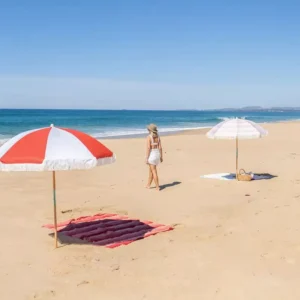 Manufacturer Commercial 7.5ft White Cotton UV Protection Fiberglass Canopy Beach Umbrella With Tassels