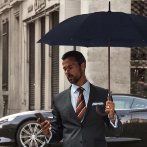 Manufacturer Custom Fiberglass Wood Straight Handle Storm Golf Umbrella