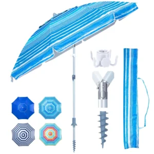 Manufacturer Customizable 210 cm Canopy Compact UV 50+ Protection Windproof Sun Parasol Umbrella Beach With Carry Bag