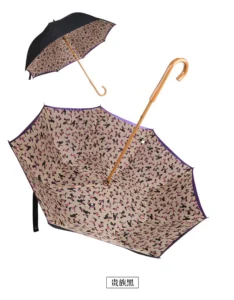 Manufacturer Double-Layer Straight Golf Umbrella with Wooden Stick, Custom Logo, Digital Printing, Windproof, Travel