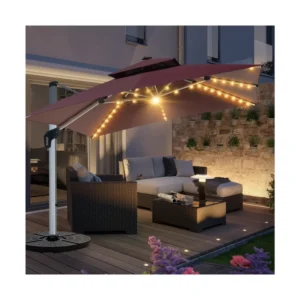 Manufacturer Garden Umbrella with Base 3*3M LED Solar Parasol with Solar Panel