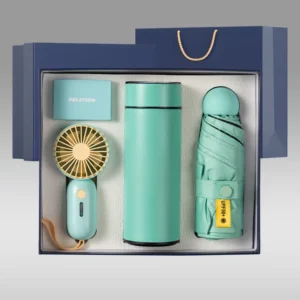 Manufacturer In Stock Customizable 3 in 1 Box Logo Mini Fan Umbrella Thermos Flask Vacuum Cup Promotion Kids Gifts Sets Giveaway