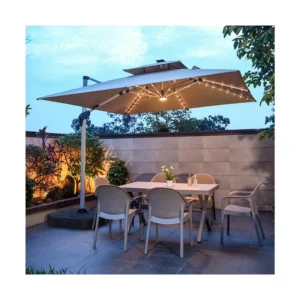Manufacturer LED Solar Outdoor Umbrella with Solar Panel 10*10FT Sun Shade Parasol