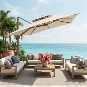 Manufacturer OEM UV-Protective Windproof 3x3m Cantilever Beach Sunshade Umbrella With Base